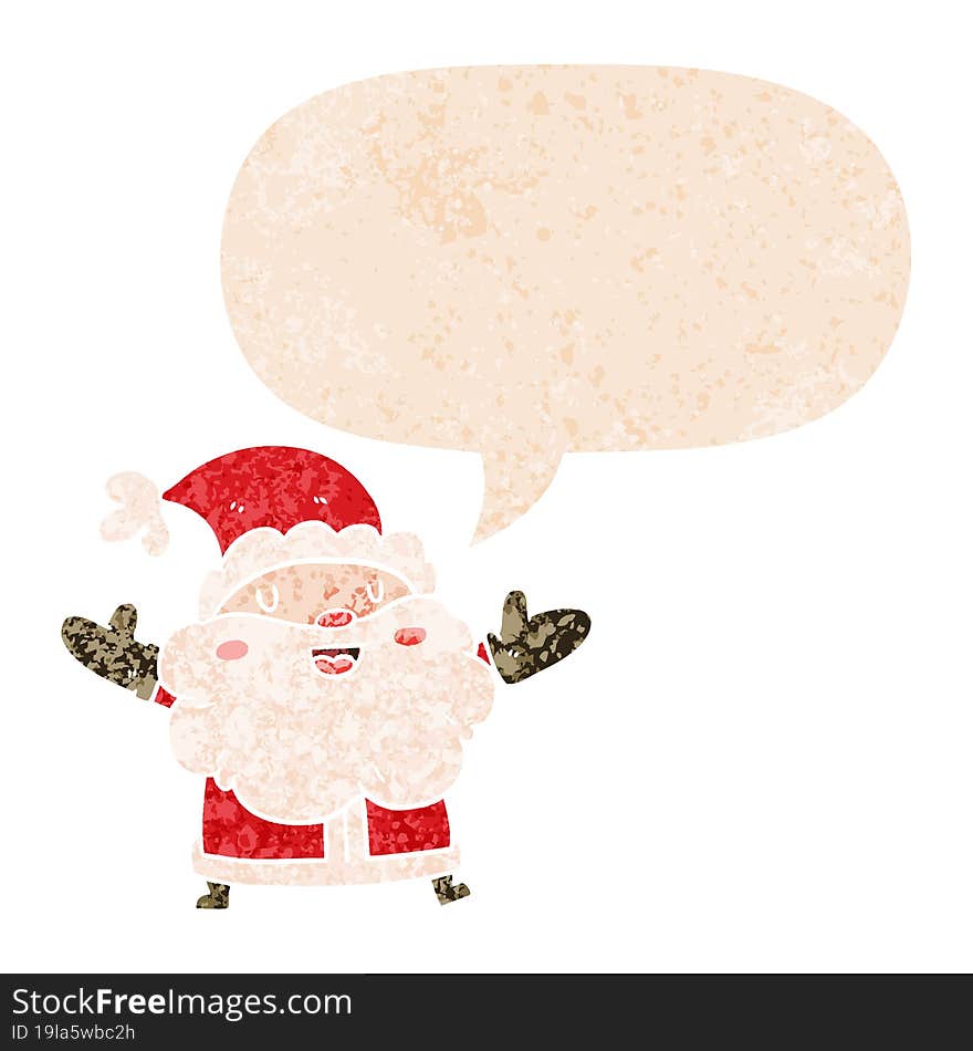 Cartoon Santa Claus And Speech Bubble In Retro Textured Style