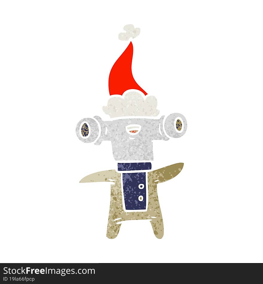 friendly retro cartoon of a alien wearing santa hat