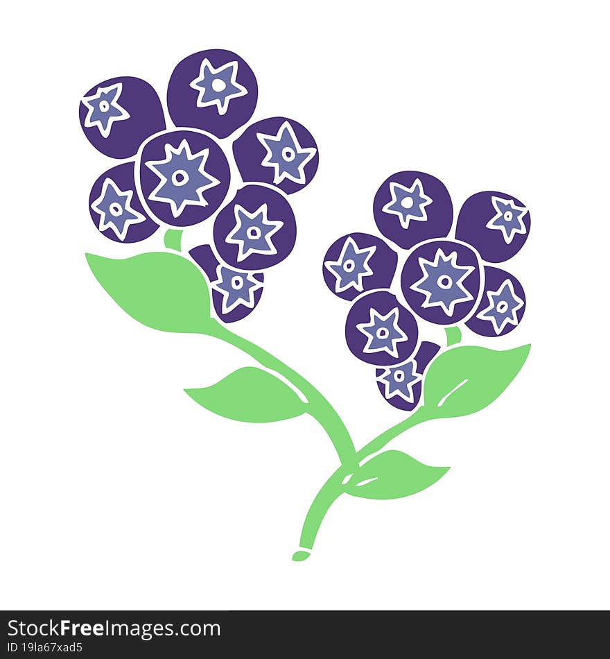 flat color illustration of a cartoon blueberries