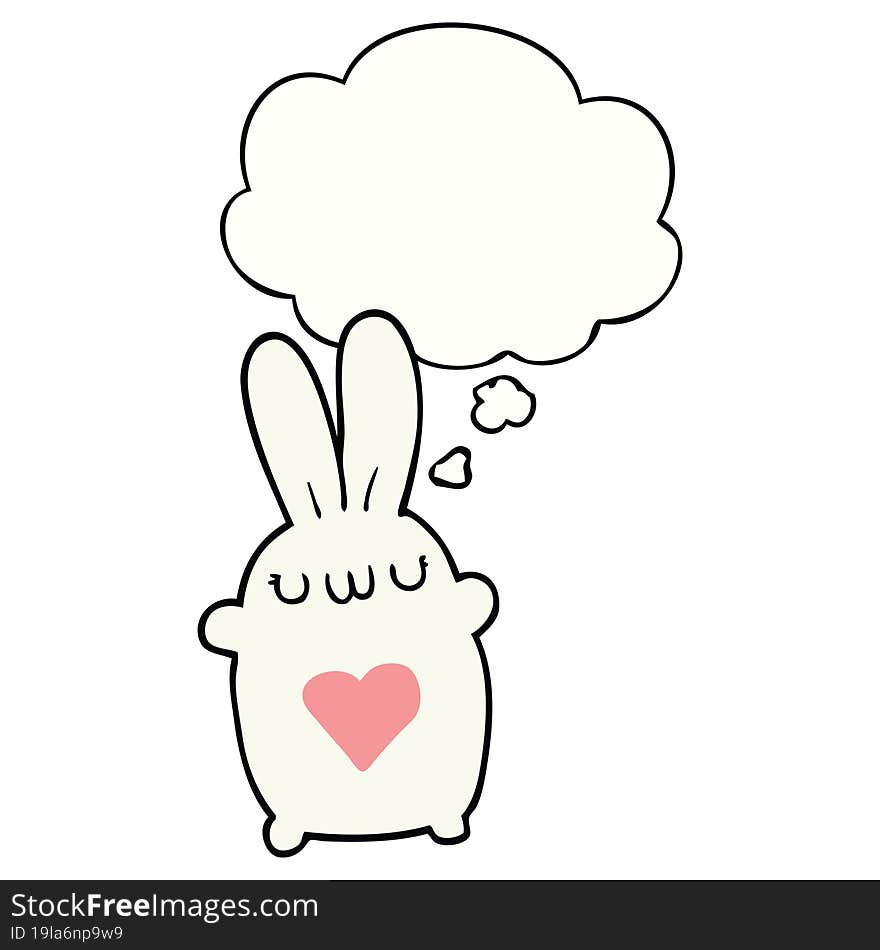 cute cartoon rabbit with love heart with thought bubble