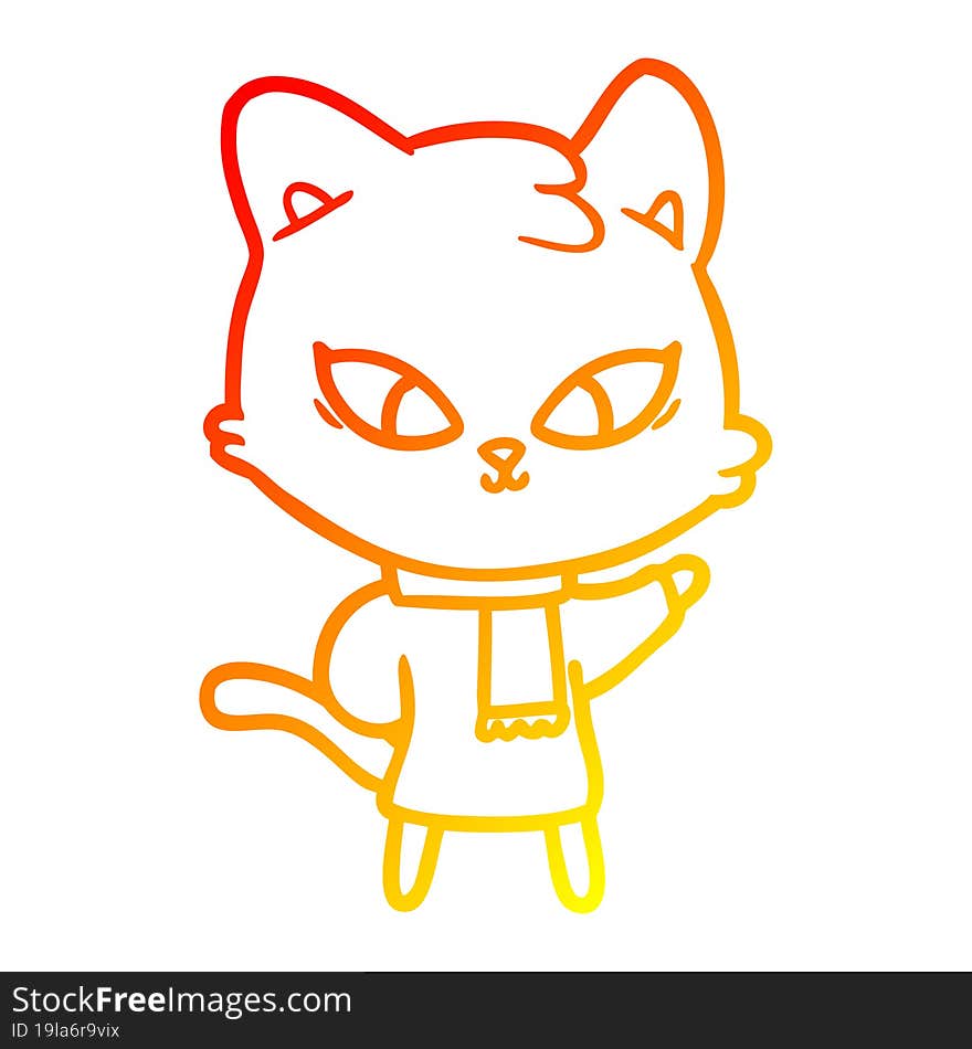 Warm Gradient Line Drawing Cute Cartoon Cat