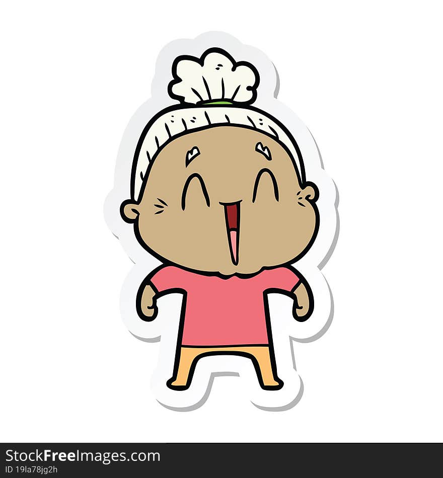 Sticker Of A Cartoon Happy Old Lady