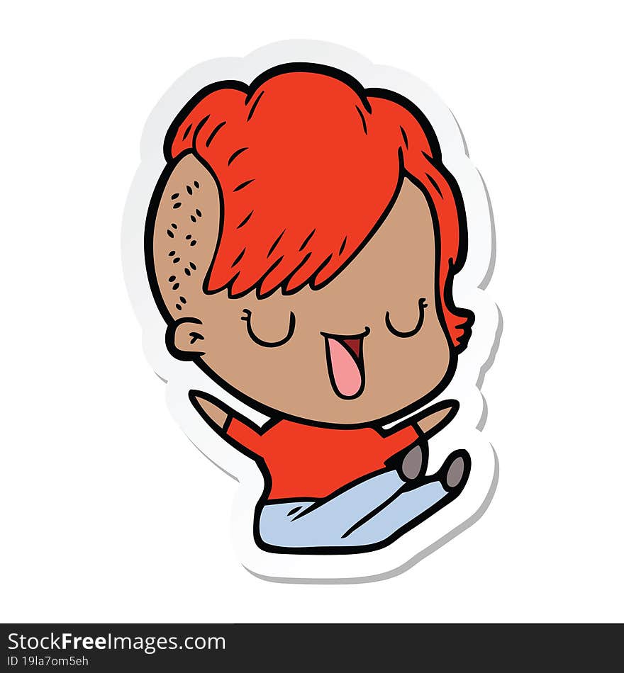 sticker of a cute cartoon girl with hipster haircut