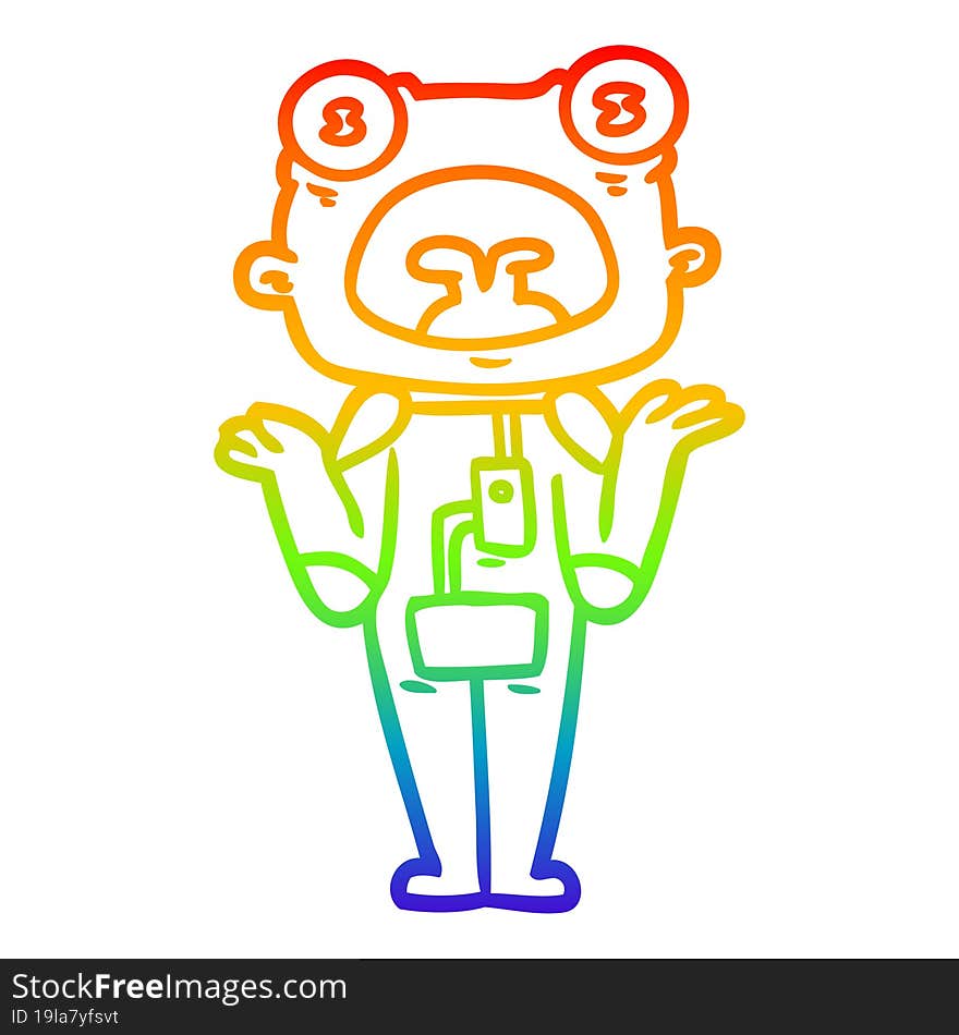 rainbow gradient line drawing cartoon weird alien shrugging shoulders