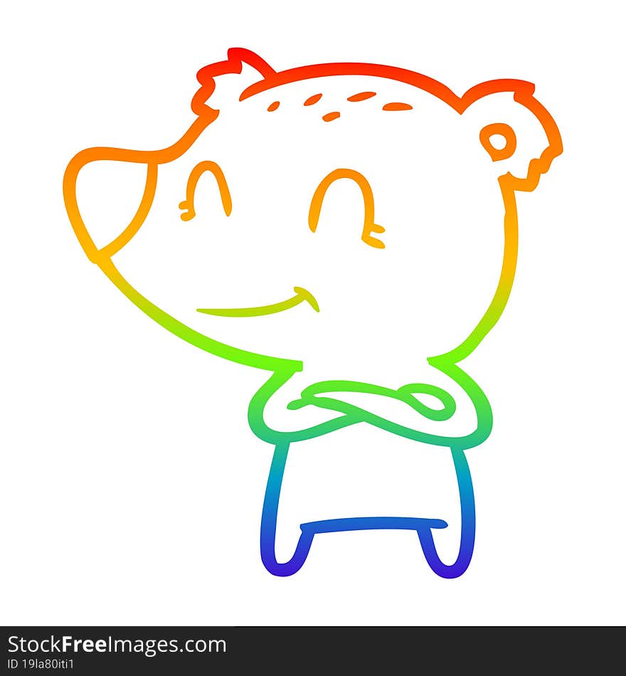 rainbow gradient line drawing smiling bear cartoon