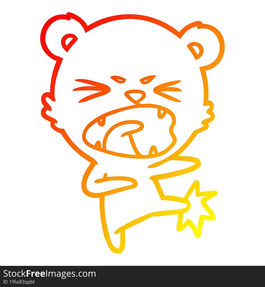 Warm Gradient Line Drawing Angry Cartoon Bear