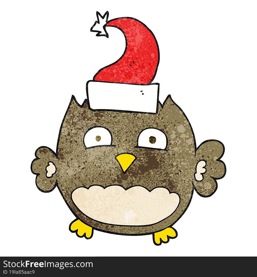 textured cartoon owl wearing christmas hat