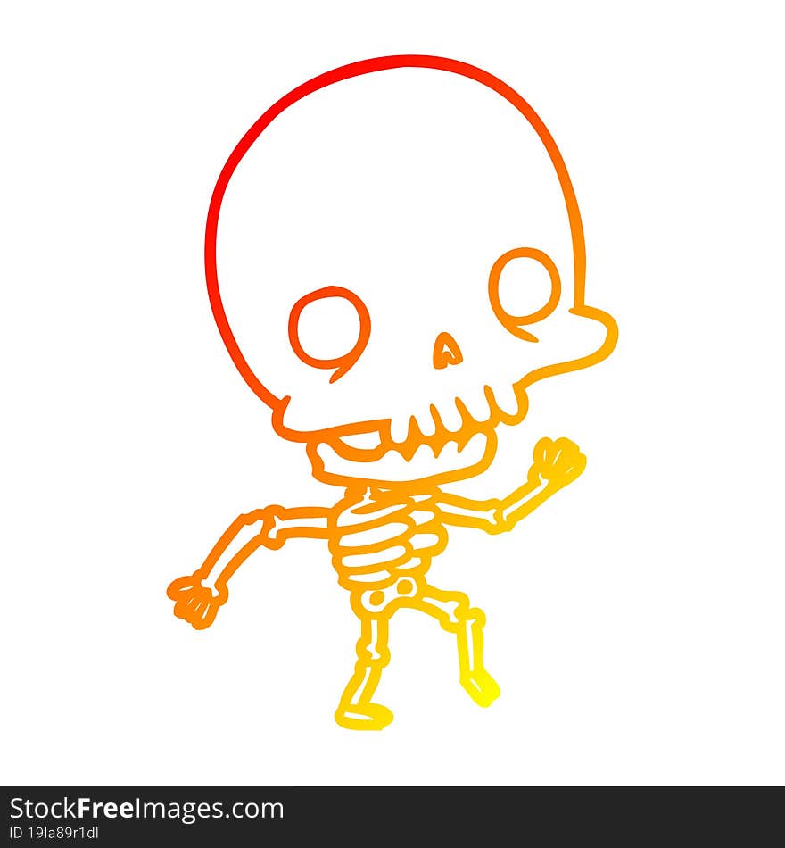 warm gradient line drawing of a cute dancing skeleton