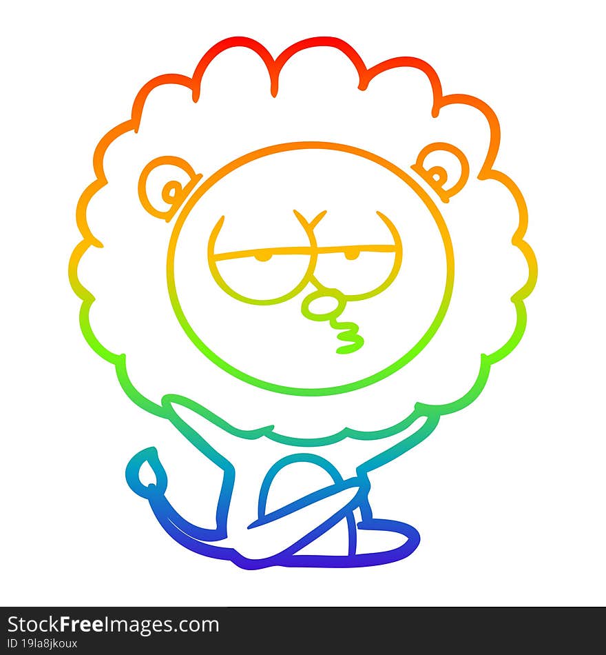 rainbow gradient line drawing cartoon bored lion