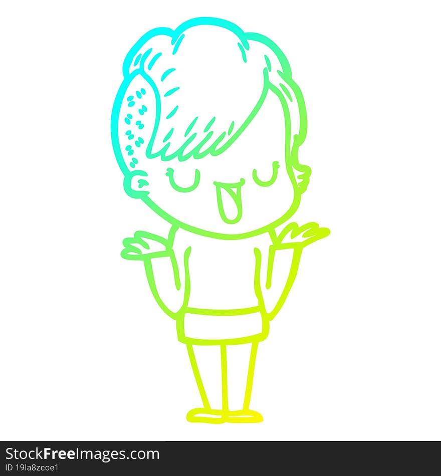 cold gradient line drawing cute cartoon girl with hipster haircut