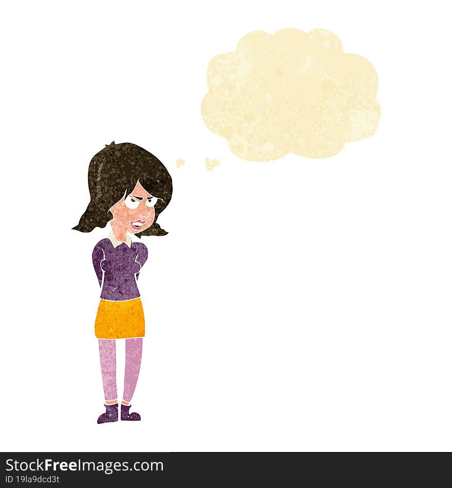 cartoon annoyed woman with thought bubble