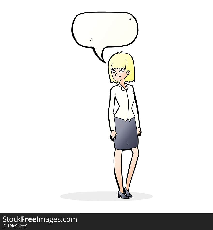 cartoon pretty businesswoman with speech bubble