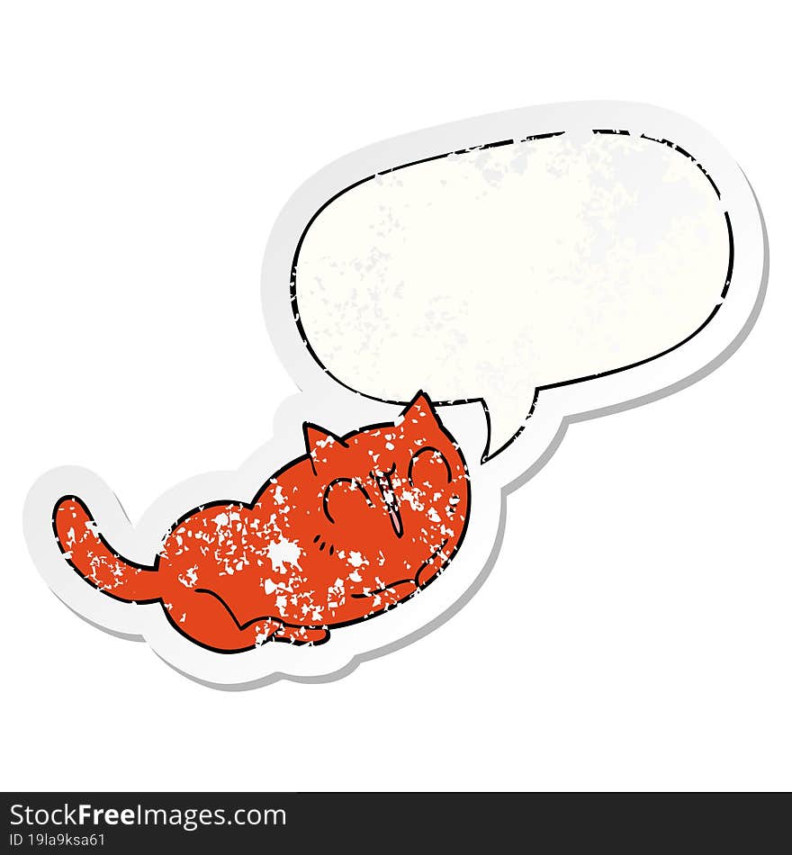 happy cartoon cat and speech bubble distressed sticker