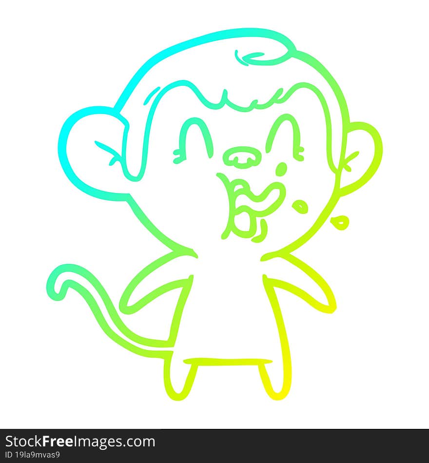 Cold Gradient Line Drawing Crazy Cartoon Monkey