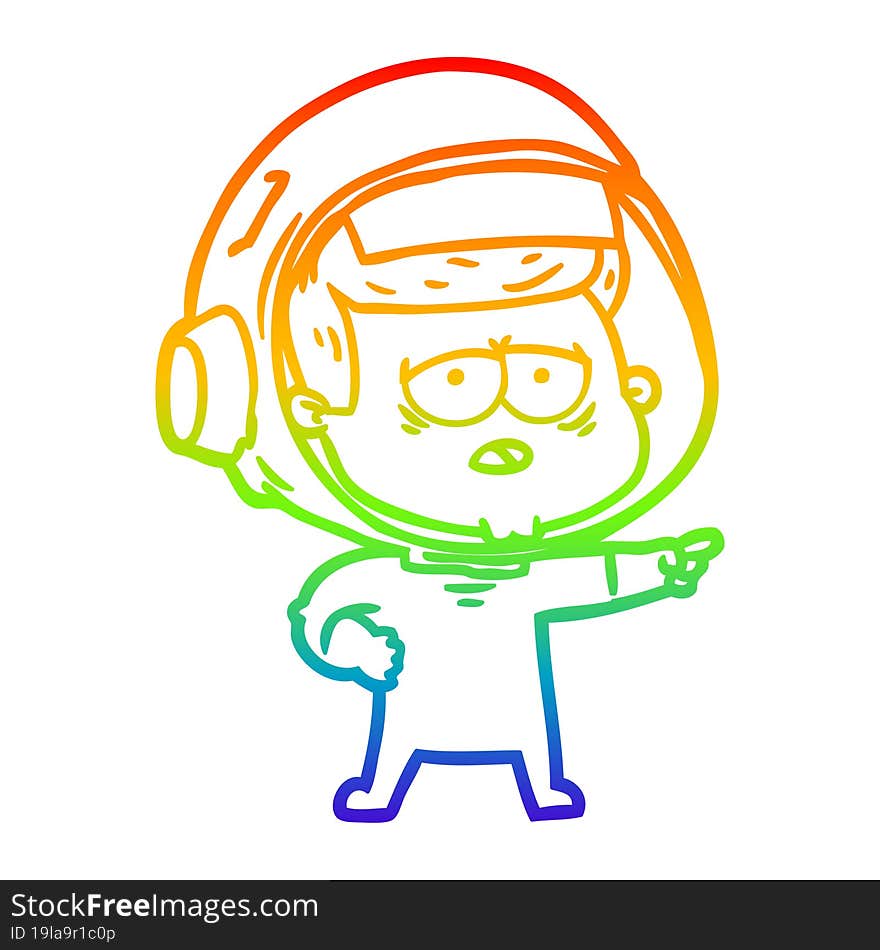 Rainbow Gradient Line Drawing Cartoon Tired Astronaut