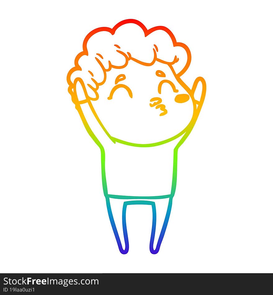 rainbow gradient line drawing cartoon man pouting