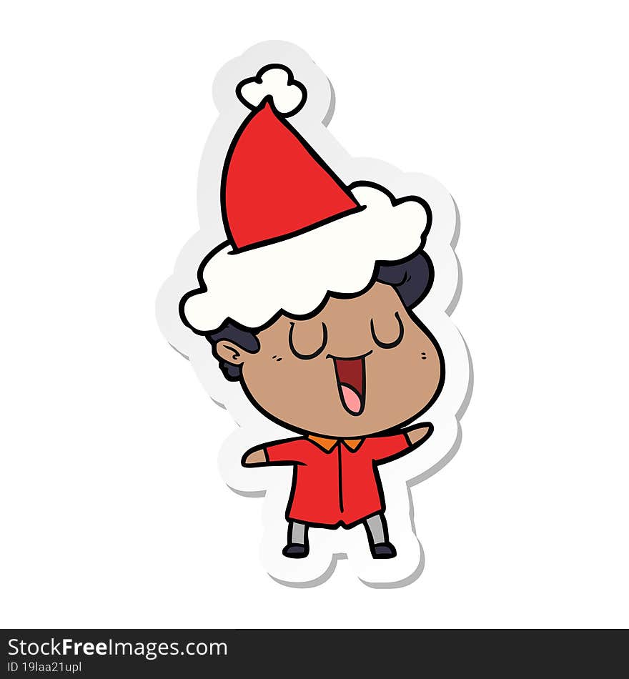 laughing hand drawn sticker cartoon of a man wearing santa hat. laughing hand drawn sticker cartoon of a man wearing santa hat