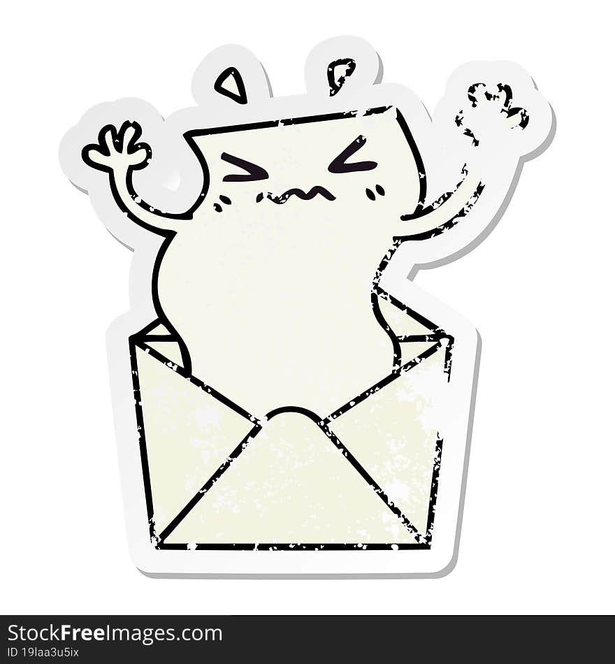 Distressed Sticker Of A Quirky Hand Drawn Cartoon Letter And Envelope