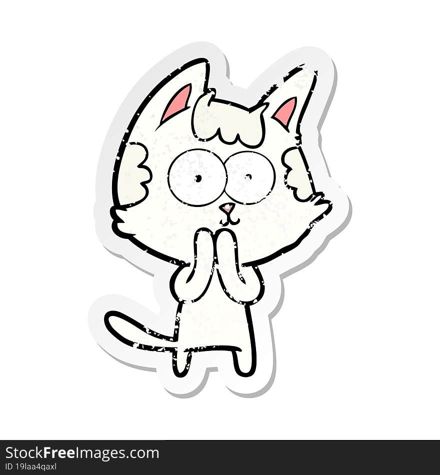 Distressed Sticker Of A Happy Cartoon Cat