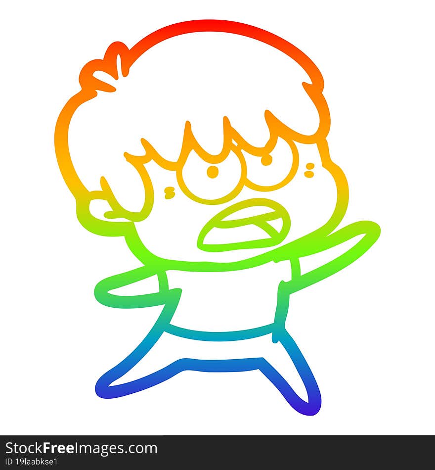 rainbow gradient line drawing worried cartoon boy