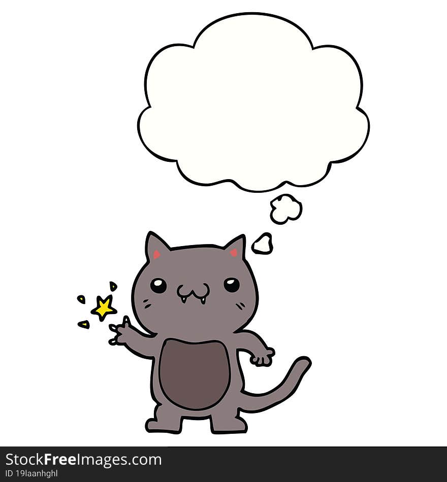 cartoon cat scratching and thought bubble