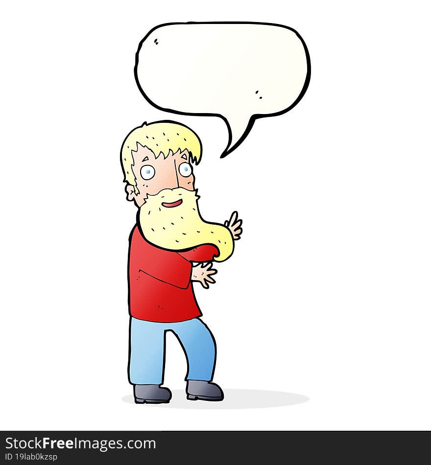 cartoon excited bearded man with speech bubble