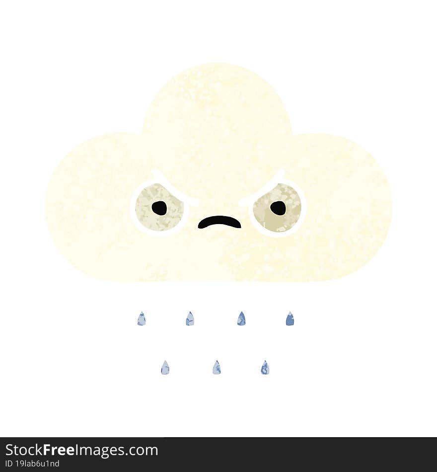 retro illustration style cartoon of a rain cloud