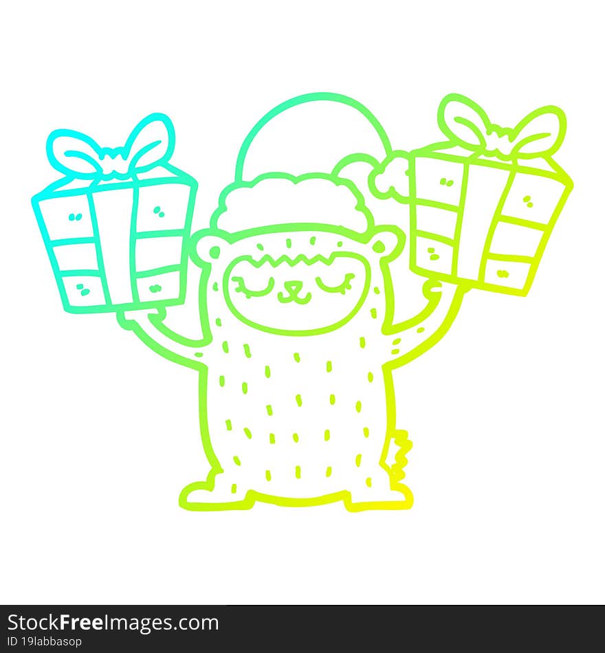 cold gradient line drawing cartoon christmas bear