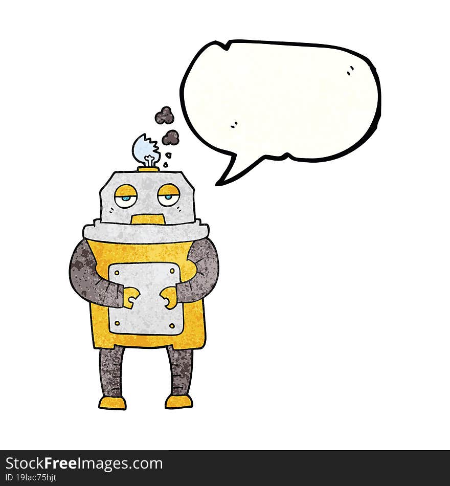 speech bubble textured cartoon broken robot