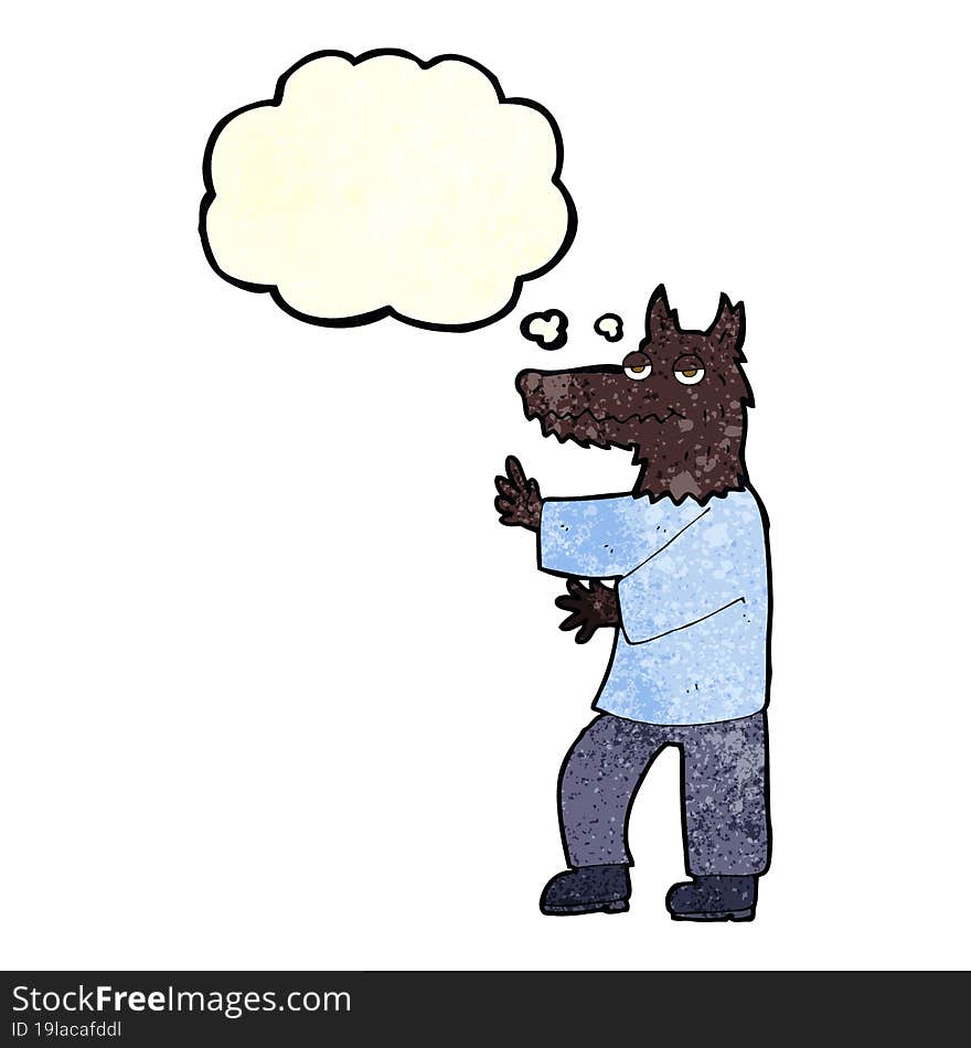 cartoon werewolf with thought bubble