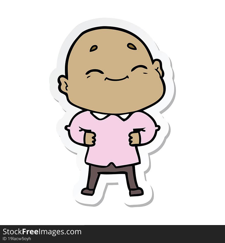 sticker of a cartoon happy bald man