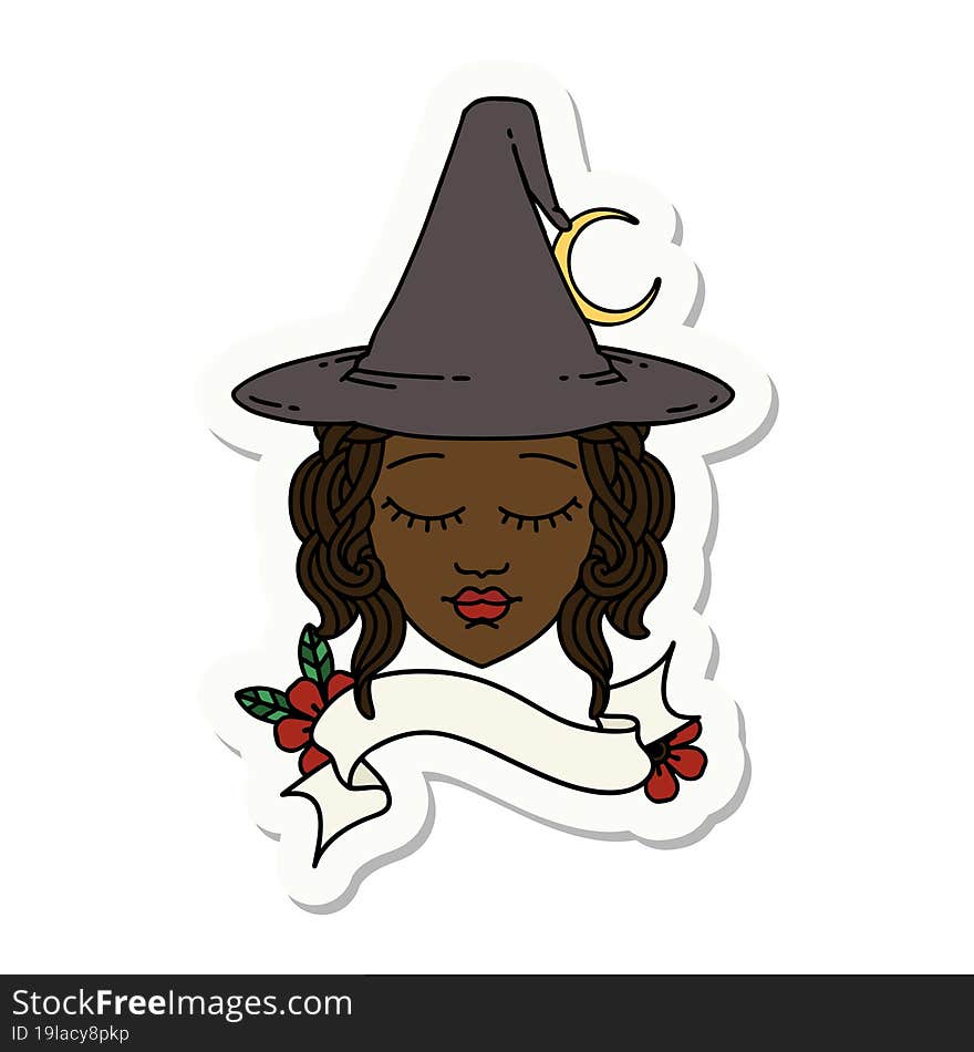 sticker of a human witch character face. sticker of a human witch character face