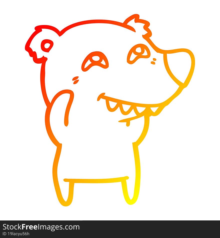 warm gradient line drawing cartoon polar bear showing teeth