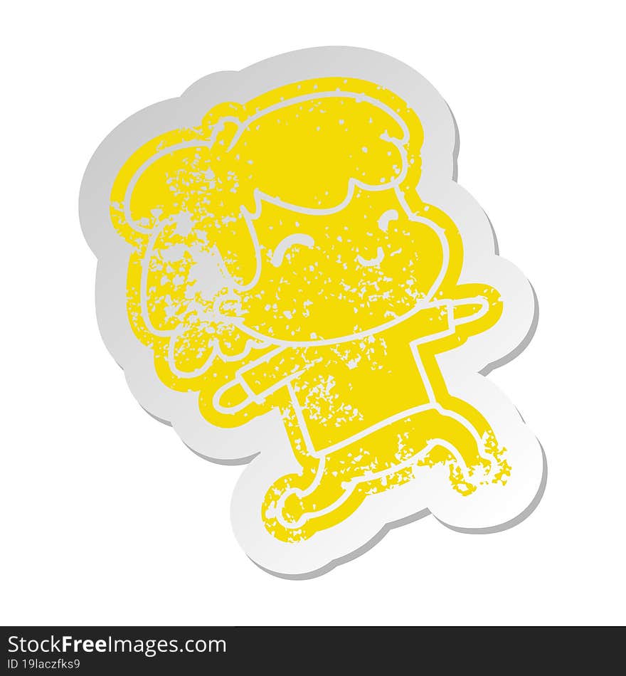 distressed old cartoon sticker kawaii boy with stubble