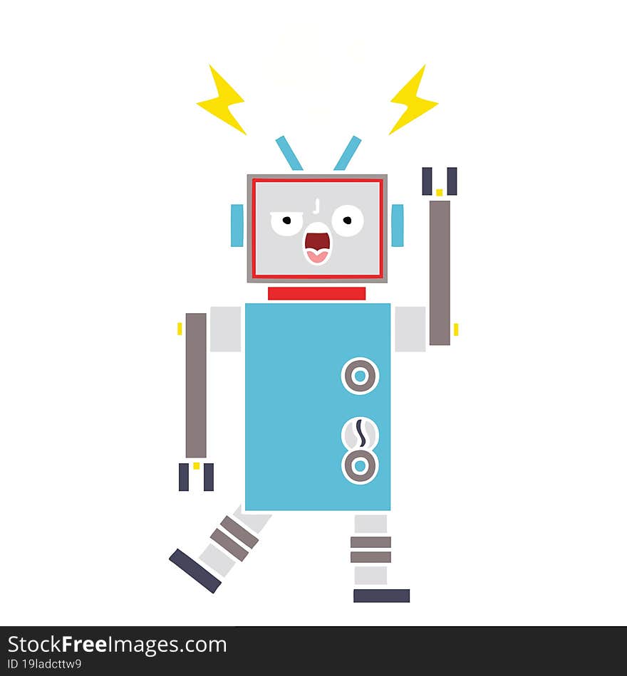 flat color retro cartoon broken robot