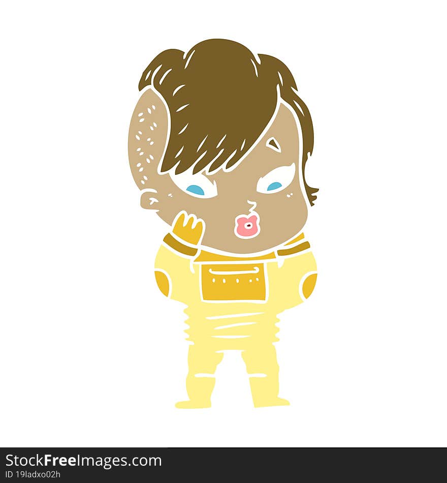 Flat Color Style Cartoon Surprised Girl In Science Fiction Clothes