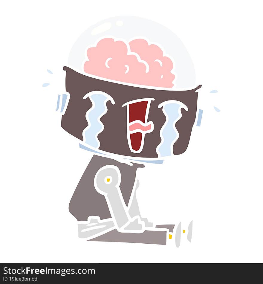 flat color style cartoon crying robot