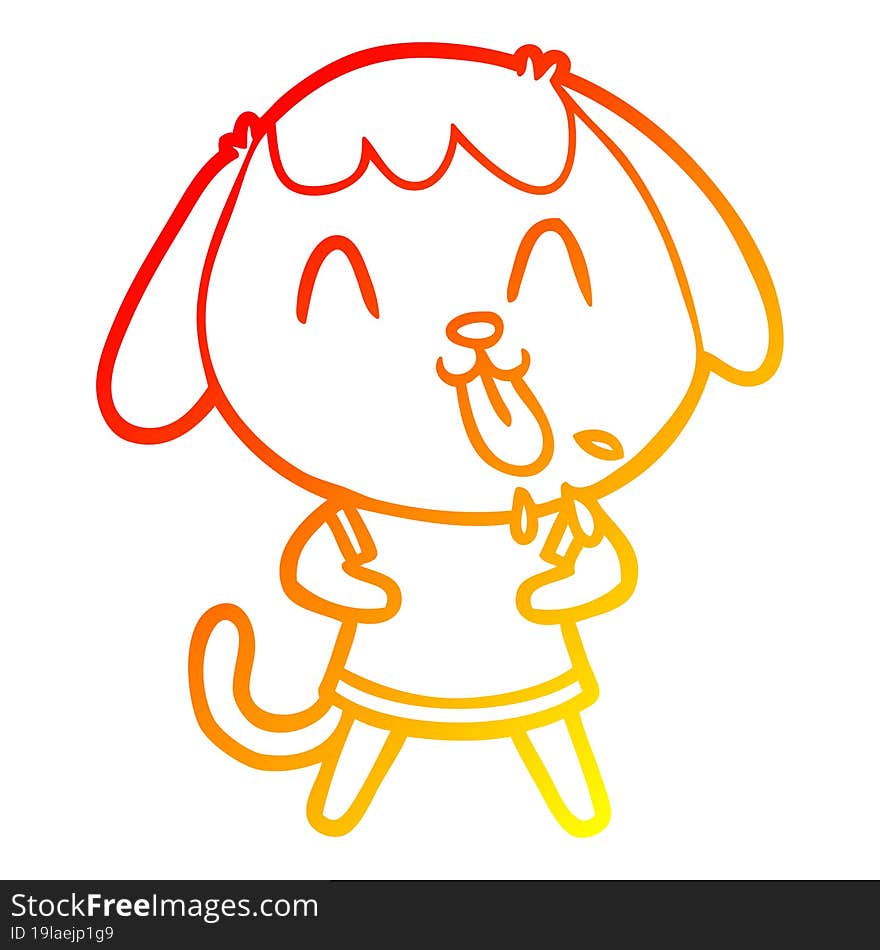 warm gradient line drawing of a cute cartoon dog