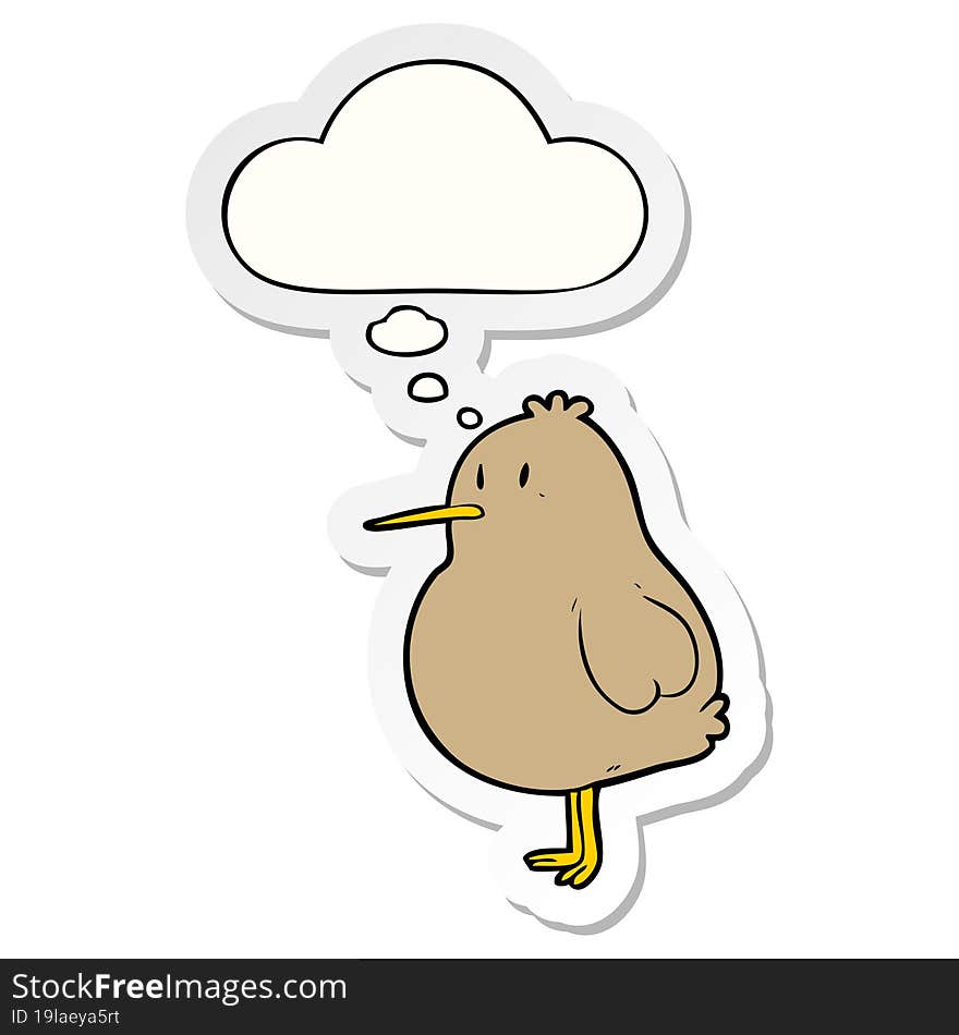 cartoon kiwi bird and thought bubble as a printed sticker