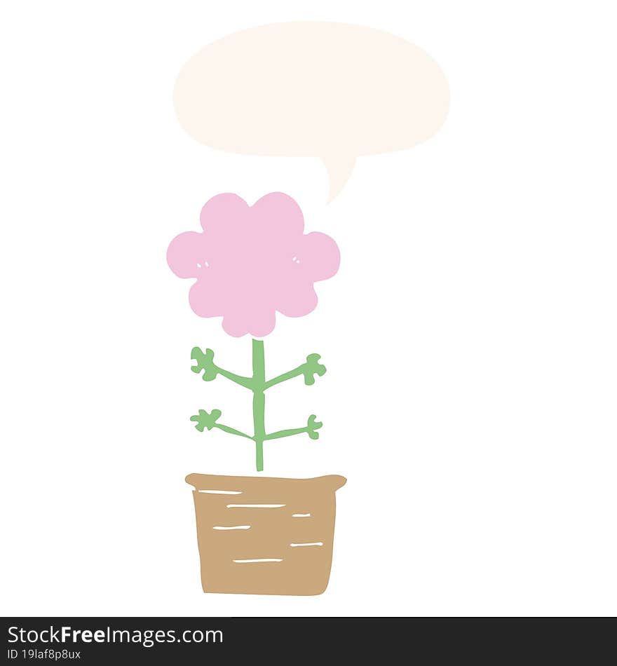 cute cartoon flower and speech bubble in retro style