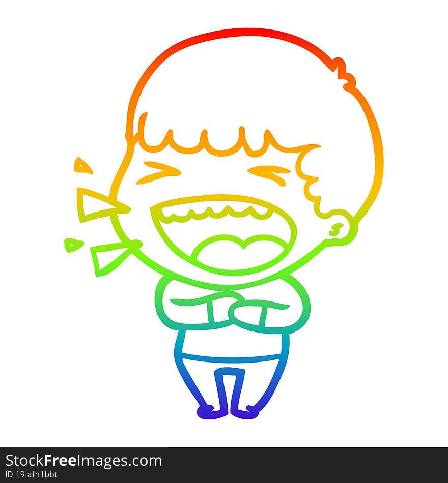 rainbow gradient line drawing of a cartoon laughing man