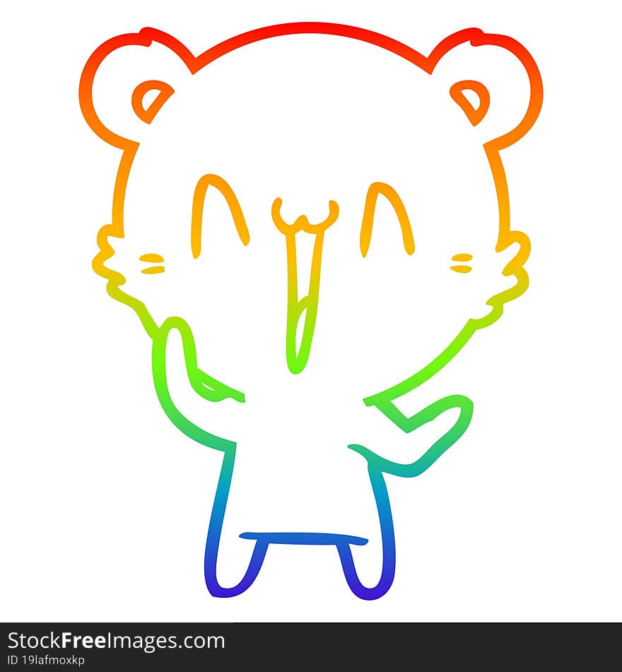 rainbow gradient line drawing laughing polar bear cartoon