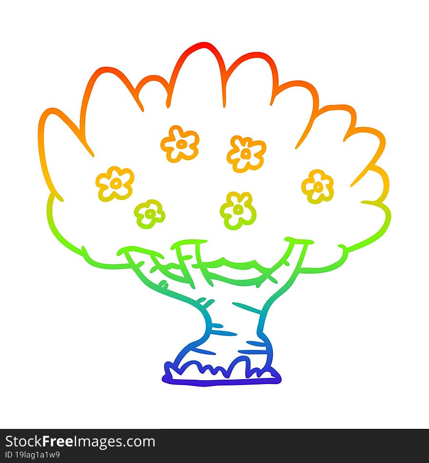 rainbow gradient line drawing of a Cartoon tree