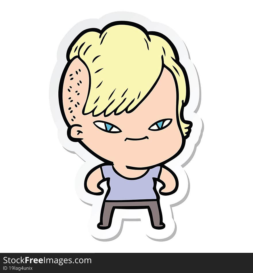 Sticker Of A Cute Cartoon Girl With Hipster Haircut