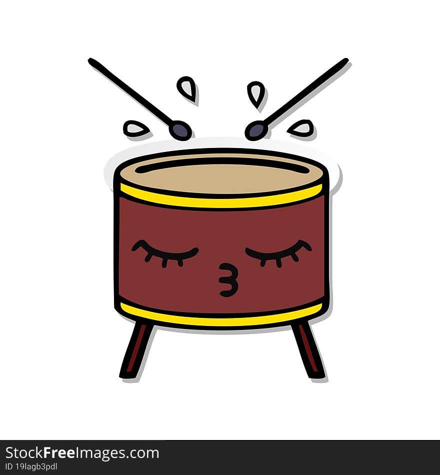 distressed sticker of a cute cartoon drum