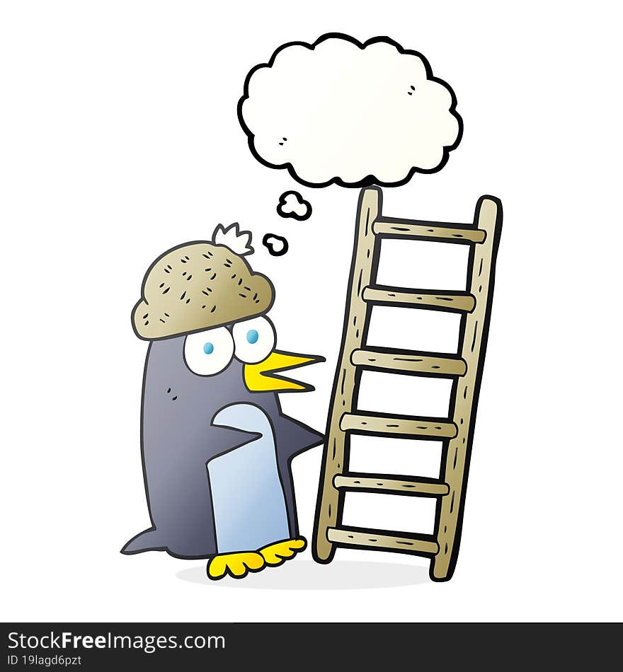 thought bubble cartoon penguin with ladder