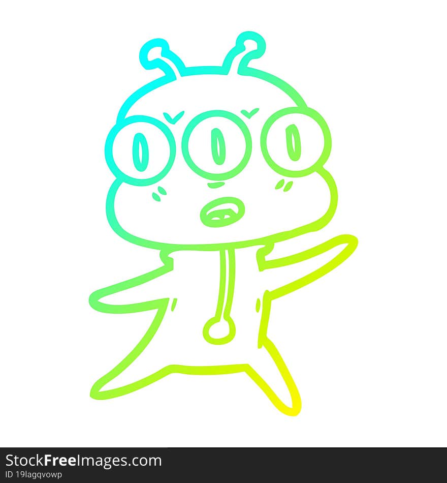 cold gradient line drawing cartoon three eyed alien