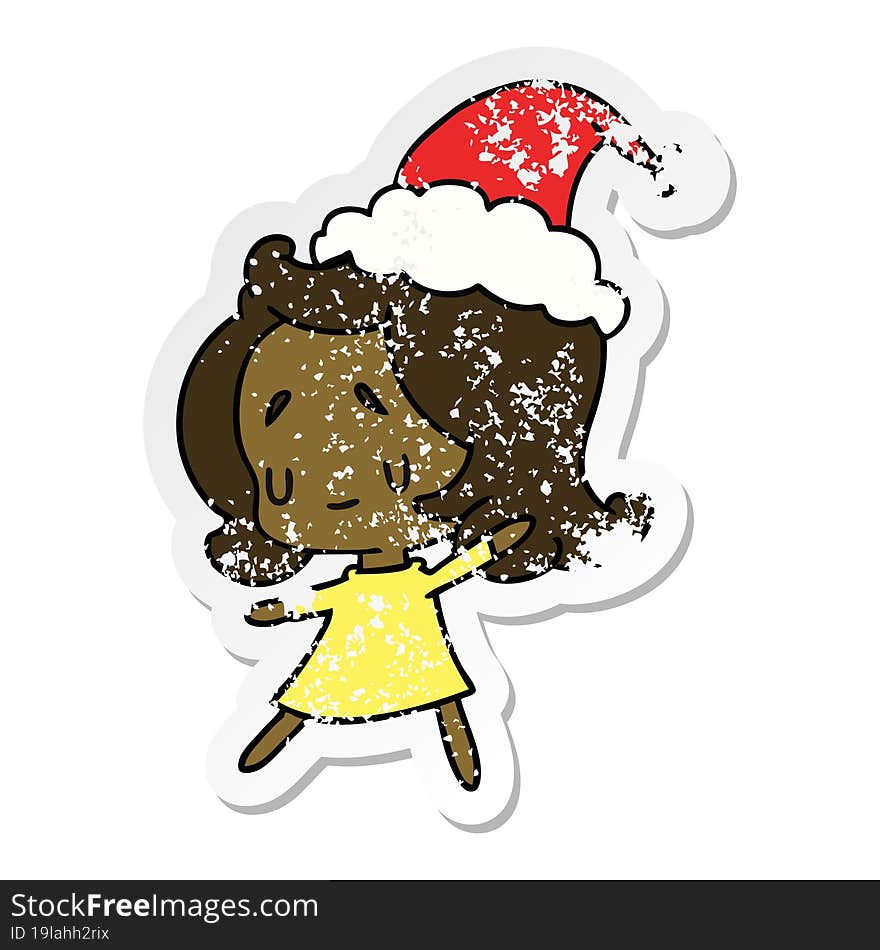 christmas distressed sticker cartoon of kawaii girl