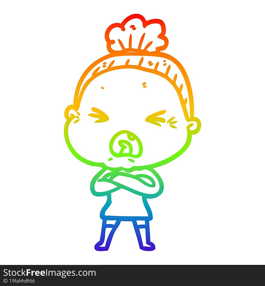 rainbow gradient line drawing cartoon angry old woman