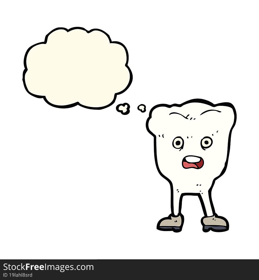 cartoon tooth looking afraid with thought bubble